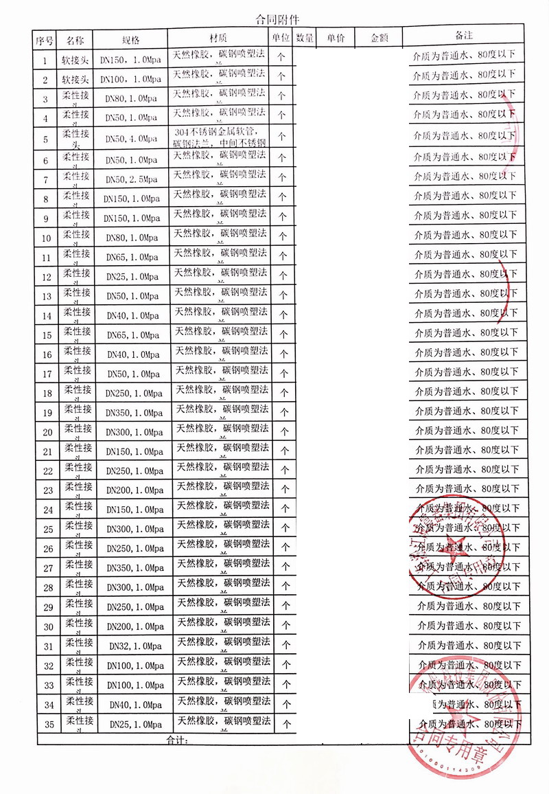 【泰州生活垃圾焚燒發(fā)電項(xiàng)目】柔性橡膠接頭合同